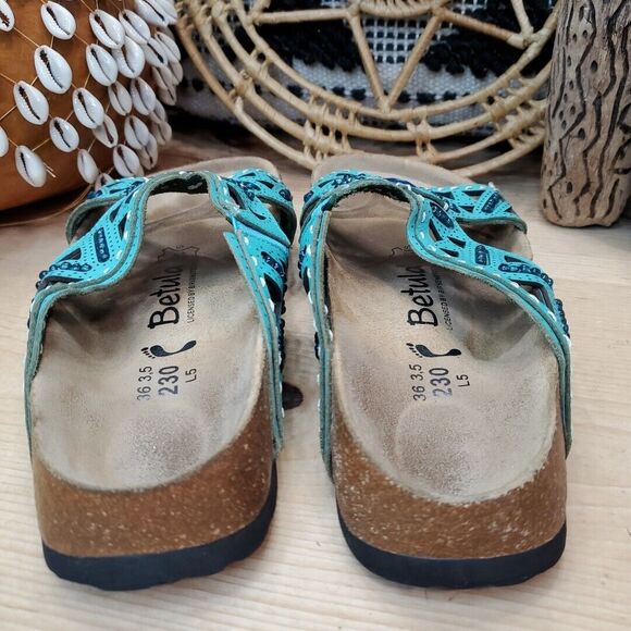 Betula by Birkestock Womens 5/EU 36 Joyce Leather Beaded Turqouise EVA Sole Boho - Picture 13 of 14